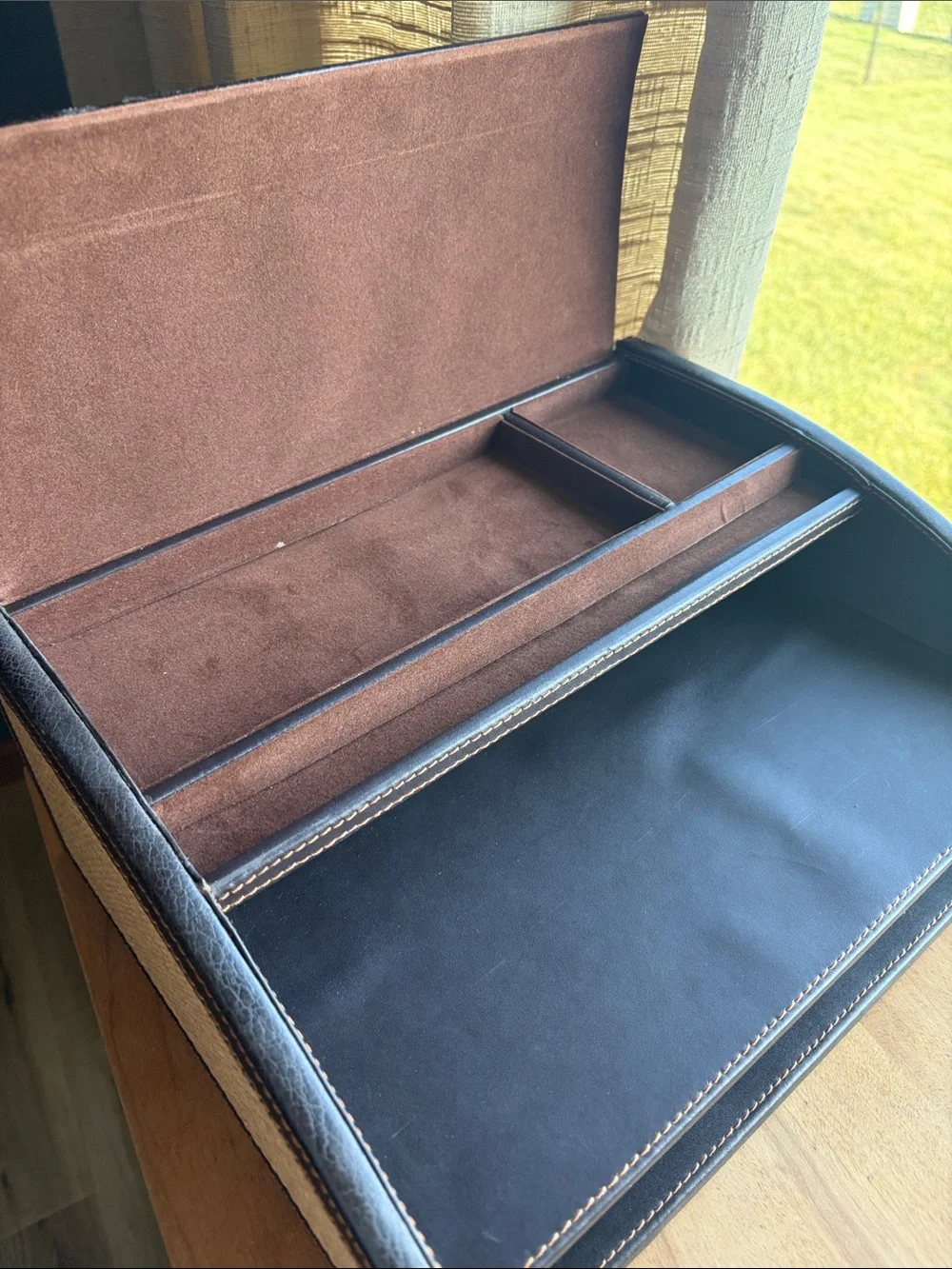 Vintage S.K. Leather Rattan 3 Tiered Desk Organizer